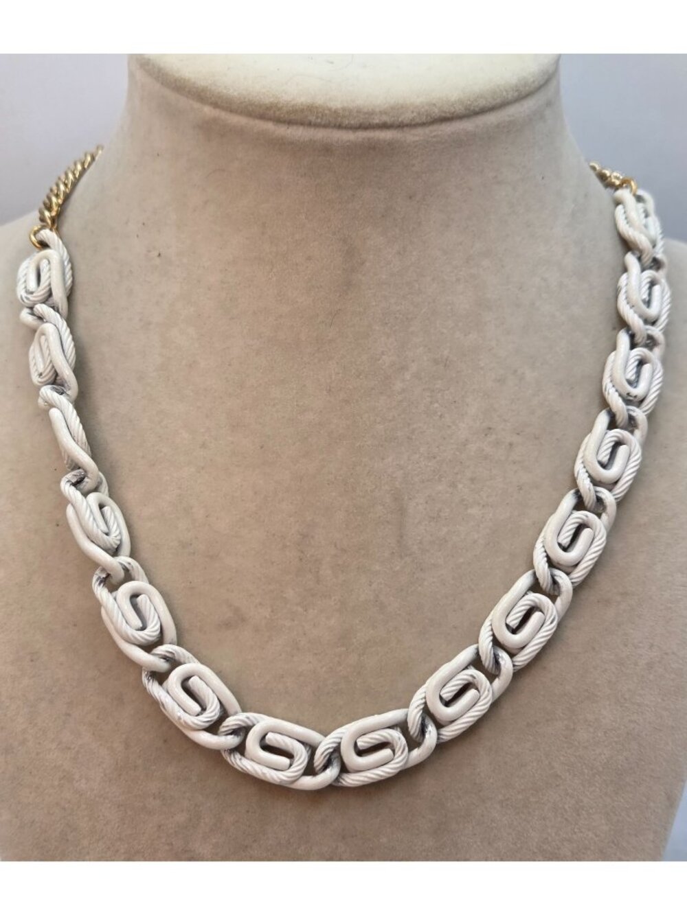 Chunky White Chain Link Necklace With Gold-Tone Adjustable Clasp And Accent Bead